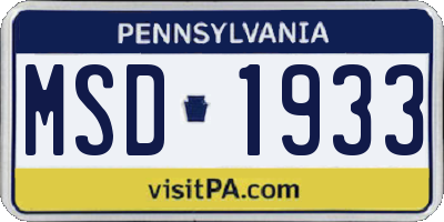 PA license plate MSD1933