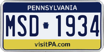 PA license plate MSD1934