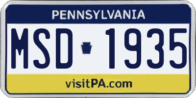 PA license plate MSD1935