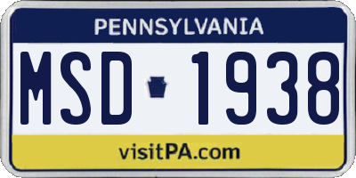 PA license plate MSD1938