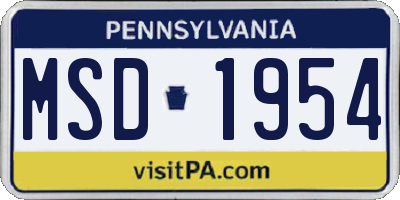 PA license plate MSD1954