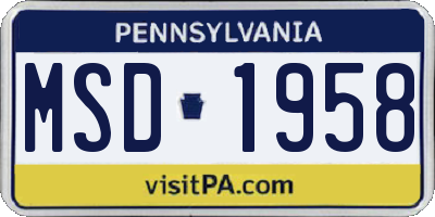 PA license plate MSD1958