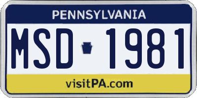 PA license plate MSD1981