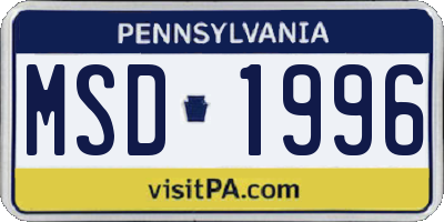 PA license plate MSD1996