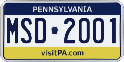 PA license plate MSD2001