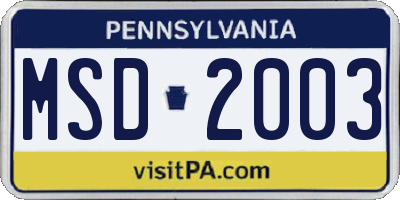 PA license plate MSD2003