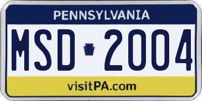 PA license plate MSD2004