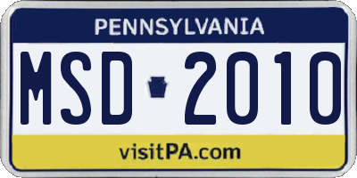 PA license plate MSD2010