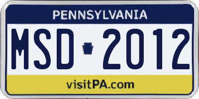 PA license plate MSD2012