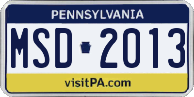 PA license plate MSD2013