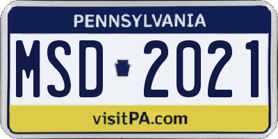 PA license plate MSD2021