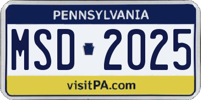 PA license plate MSD2025