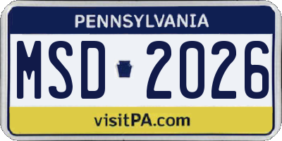 PA license plate MSD2026