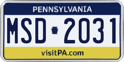 PA license plate MSD2031