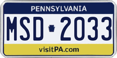 PA license plate MSD2033