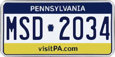 PA license plate MSD2034