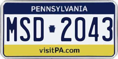 PA license plate MSD2043