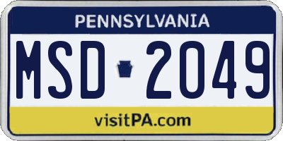 PA license plate MSD2049