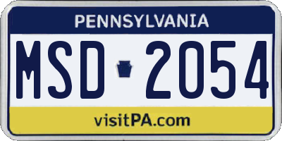 PA license plate MSD2054