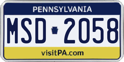 PA license plate MSD2058