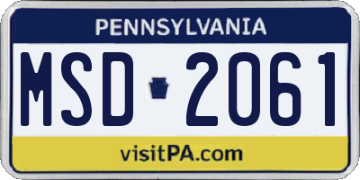 PA license plate MSD2061