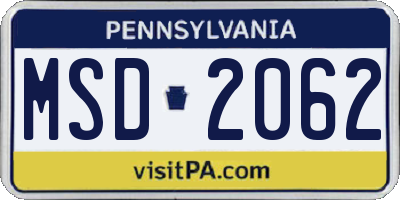 PA license plate MSD2062