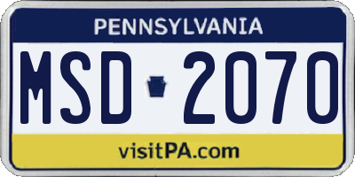 PA license plate MSD2070