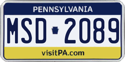 PA license plate MSD2089
