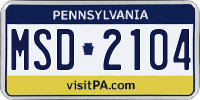 PA license plate MSD2104