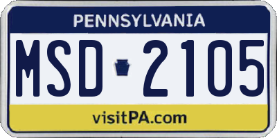 PA license plate MSD2105