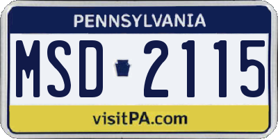 PA license plate MSD2115