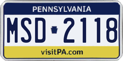 PA license plate MSD2118
