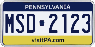 PA license plate MSD2123