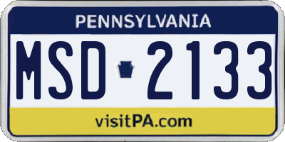 PA license plate MSD2133
