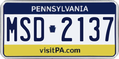 PA license plate MSD2137