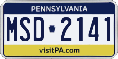 PA license plate MSD2141