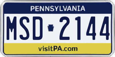 PA license plate MSD2144
