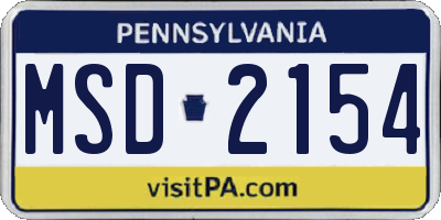 PA license plate MSD2154