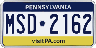 PA license plate MSD2162
