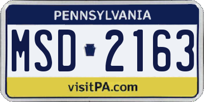PA license plate MSD2163