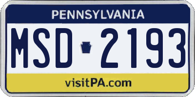 PA license plate MSD2193