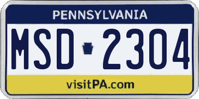 PA license plate MSD2304