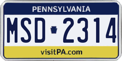 PA license plate MSD2314
