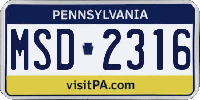 PA license plate MSD2316