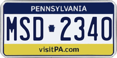 PA license plate MSD2340
