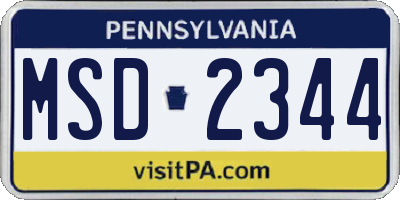 PA license plate MSD2344