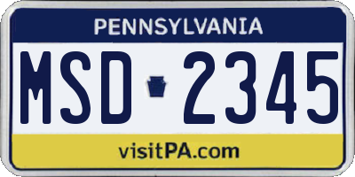 PA license plate MSD2345