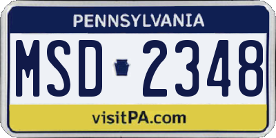PA license plate MSD2348