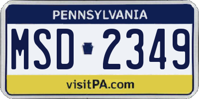 PA license plate MSD2349
