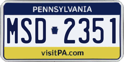 PA license plate MSD2351